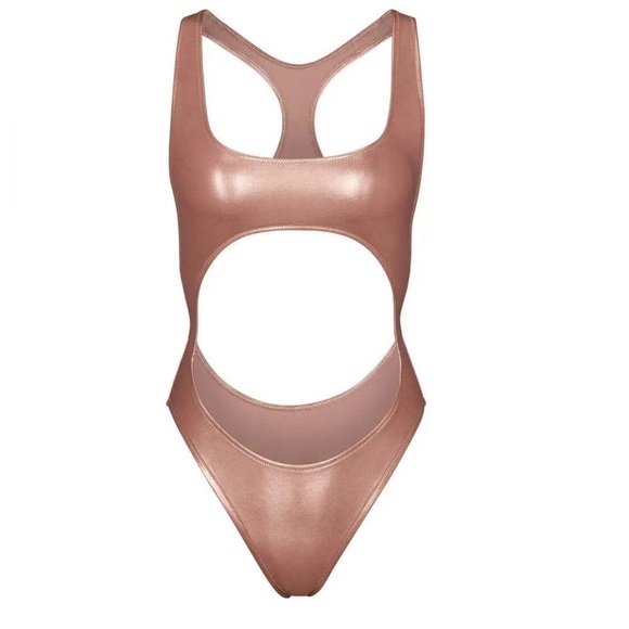 SKIMS Metallic Swim Cut Out Monokini in Champagne Rose Gold Size 2X - Picture 1 of 7